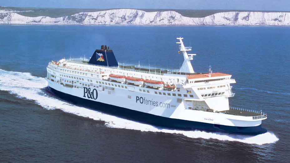 P&O Ferry with white cliffs in the background